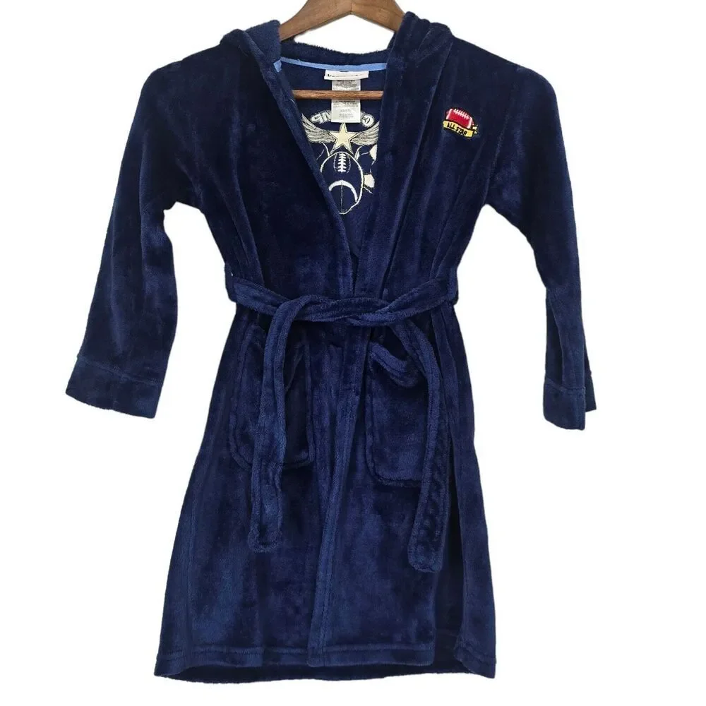Komar Kids Boys Plush Fleece Robe Navy Blue Sports Champ Size XS 5 6